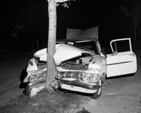 Damaged Car After Hitting a Tree Poster Print
