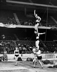 Circus poster print featuring six young women performing in a vibrant circus.