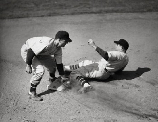 Two baseball players in action on the field poster print