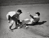 Two baseball players in action on the field poster print