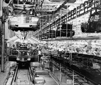 Poster print of cars being assembled in an automobile manufacturing plant in Japan.