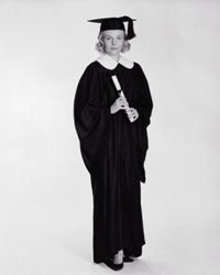 Young woman in graduation gown holding diploma poster print