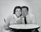 Close-up poster print of a mid adult couple looking up, emotional and intimate artwork.