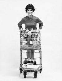 Portrait of a Young Woman Holding a Shopping Cart Poster Print
