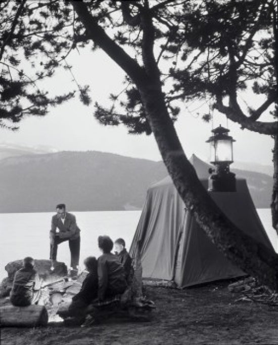 Camping at Jackson Lake Poster Print showcasing Grand Teton National Park's stunning scenery.
