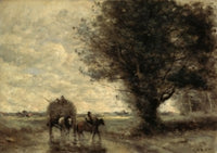 The Haycart Poster Print by Jean-Baptiste-Camille Corot, showcasing serene rural beauty.