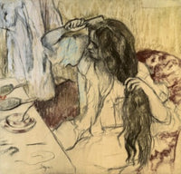 Woman at Her Toilette fine art print by Edgar Degas, pastel artwork.