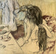 Woman at Her Toilette fine art print by Edgar Degas, pastel artwork.