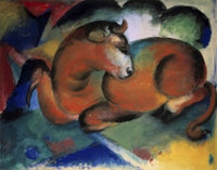 A Red Bull Fine Art Print by Franz Marc, vibrant expressionist artwork