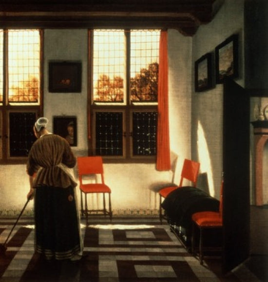A Room in a Dutch House fine art print by Pieter Janssens, showcasing Dutch interior life.