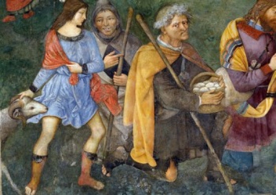 Detail from Adoration of the Shepherds Fresco by Bernardino di Betto Poster Print