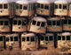 Close-up of damaged trains in a junkyard, urban decay art poster print