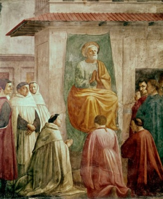 St. Peter in the Teacher's Chair fresco print by Masaccio, 1425-28, Cappella Brancacci, Santa Maria del Carmine, Florence