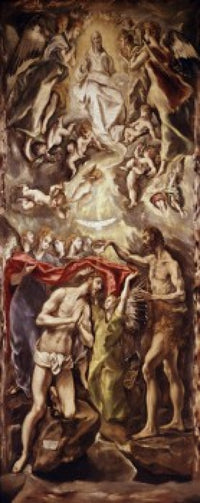 Baptism of Christ fine art print by El Greco, oil on canvas.
