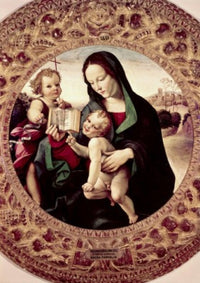 The Holy Family poster print by Girolamo del Pacchia, featuring serene religious art.