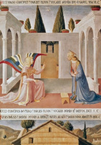 The Annunciation fresco detail by Fra Angelico, a stunning religious artwork.