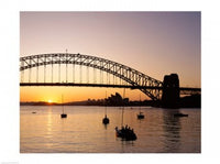Sunrise over Sydney Harbor Bridge Poster Print showcasing vibrant colors and iconic architecture.