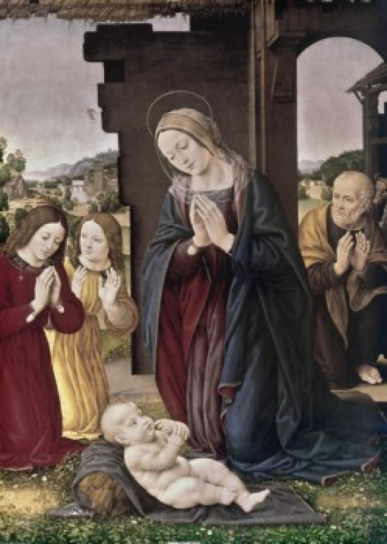 Nativity poster print by Lorenzo de Credi, featuring a serene Nativity scene.
