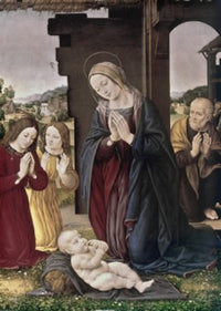 Nativity poster print by Lorenzo de Credi, featuring a serene Nativity scene.