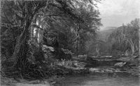 The Adirondack Woods Etching Poster Print by James McDougal Hart, showcasing serene nature.