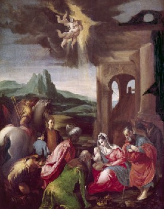 The Nativity Poster Print by Jacopo Bassano, featuring a classical depiction of Christ's birth.