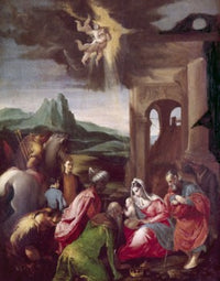 The Nativity Poster Print by Jacopo Bassano, featuring a classical depiction of Christ's birth.
