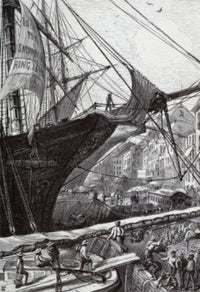 A New York River-front Etching Poster Print showcasing a serene river landscape.