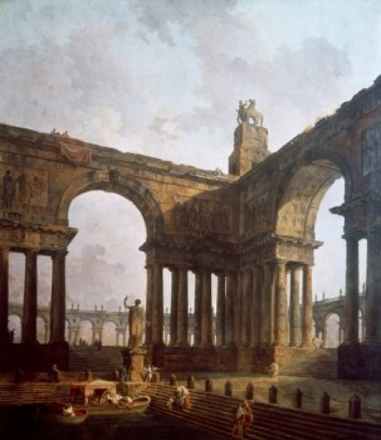 Landing Place Poster Print by Hubert Robert showcasing serene landscape art.