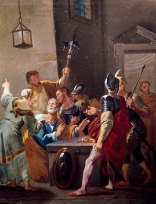 Peter's Denial poster print by Hendrick Krock, depicting a biblical scene.