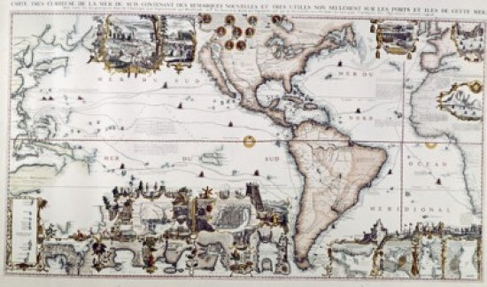 America and the Pacific Ocean historical map poster print from 1719