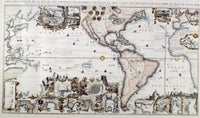 America and the Pacific Ocean historical map poster print from 1719