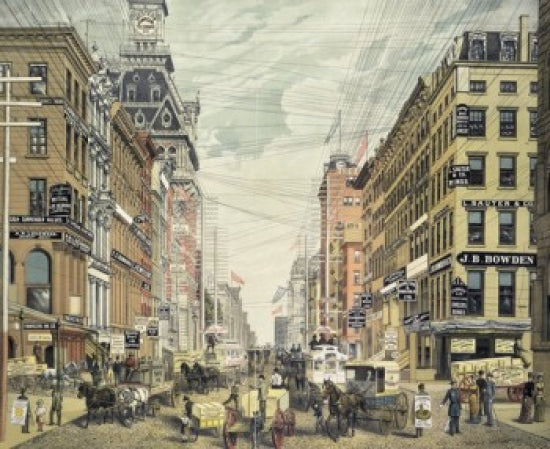 Broadway from Cortland Street and Maidin Lane Art Print by Currier & Ives, showcasing 19th-century New York City.