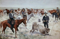 Branding a Steer Poster Print by Frederic Remington showcasing cowboy life.
