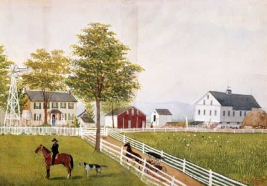 Farm Landscape poster print by Robert Schnitzler, 1884 depicting serene countryside.