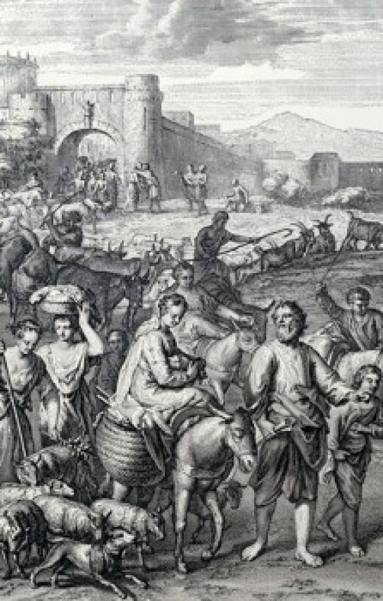 Abram Leads Forth His Family engraving by Gerard Hoet, available as a poster print.