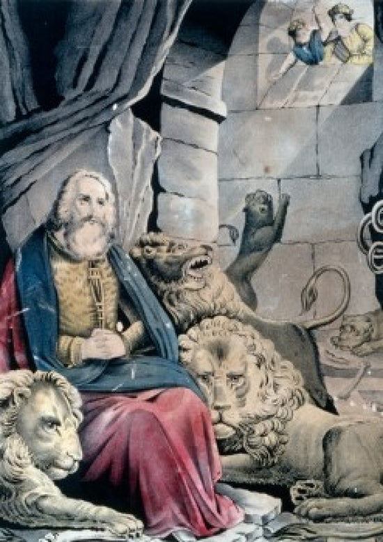 Daniel in the Lion's Den color lithograph by Currier and Ives