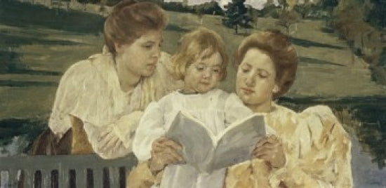Family Group Reading poster print by Mary Cassatt, 1901, oil on canvas.