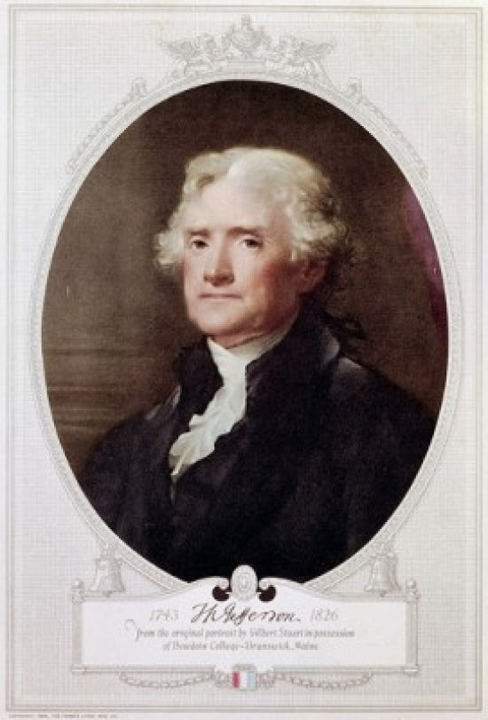 Thomas Jefferson lithograph by Gilbert Stuart, historical art print.