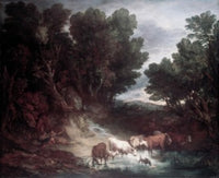 The Watering Place poster print by Thomas Gainsborough featuring a serene pastoral scene.