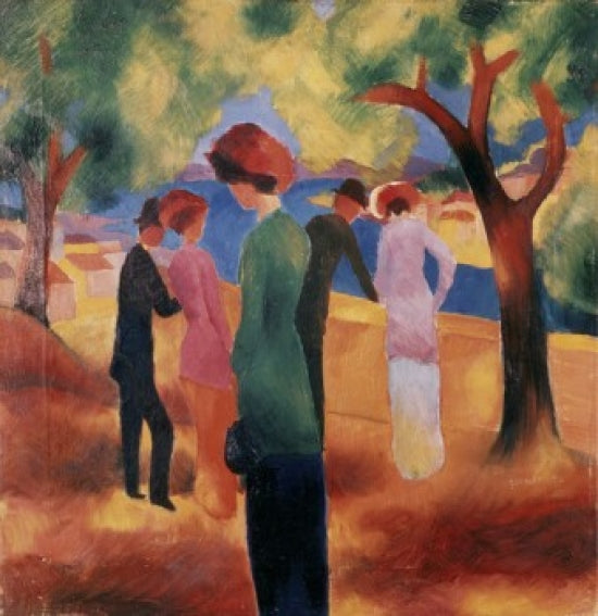 Lady in a Green Jacket poster print by August Macke, vibrant colors and modernist style