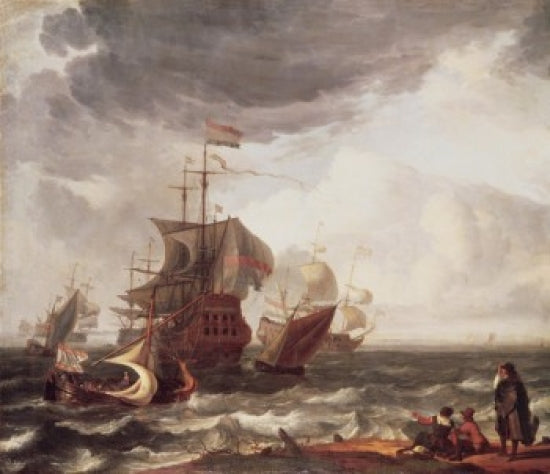 Dutch Warships Fine Art Print by Ludolf Backhuysen, showcasing 17th-century naval artistry.