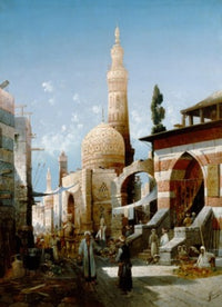 Street in Cairo Art Print by August Friedrich Siegert depicting a vibrant Egyptian street scene.