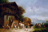 Reat at a Mountain Inn fine art print by Heinrich Burkel, showcasing a tranquil mountain landscape.