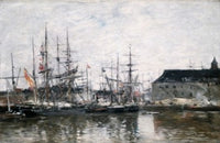 Trois-Mats A Quai Anvers art print by Eugene Boudin, depicting three-masted ships at Anvers port.