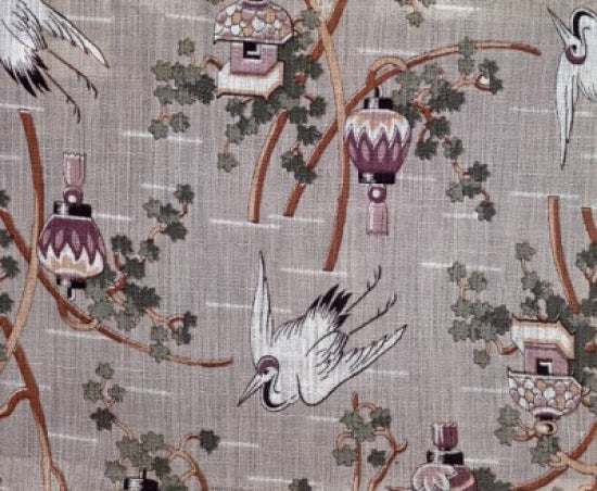 Storks and Japanese Lanterns Art Print on Linen Weaved Cloth