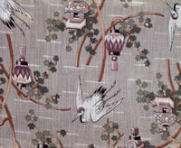 Storks and Japanese Lanterns Art Print on Linen Weaved Cloth