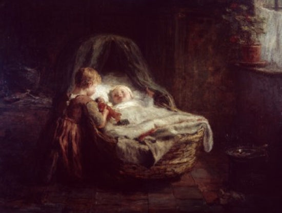 Little Mother Poster Print by Evert Pieters, emotional artwork showcasing a child and caregiver bond.