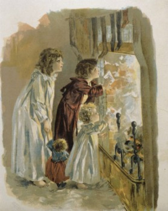 Three Children by Fireplace Nostalgia Cards Poster Print