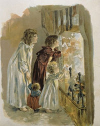 Three Children by Fireplace Nostalgia Cards Poster Print