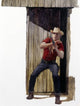 Cowboy shooting pistol outside home poster print
